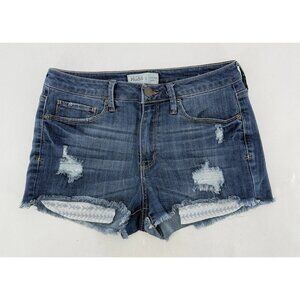 Mudd High Rise Shortie Jean Shorts Distressed Cotton Denim Blue Size 9 Festival